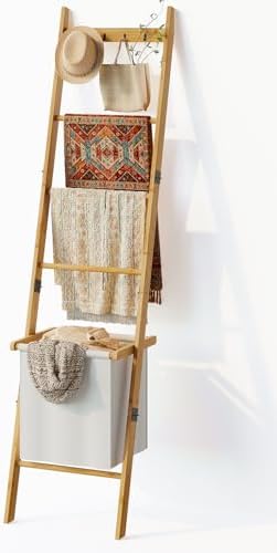 BAMBANG 6-Tier Blanket Ladder for Living Room, Blanket Quilt Ladder Rack Rust...