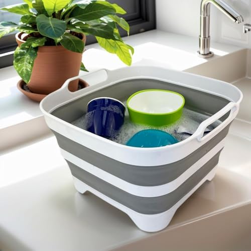 SAMMART 10L (2.64 Gallon) Collapsible Dishpan with Draining Plug - Foldable W...