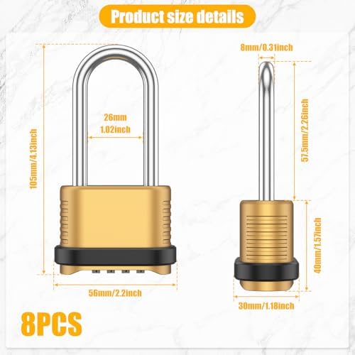 Combination Lock, 4-Digit Weatherproof Padlock 105mm, 8 Pack
