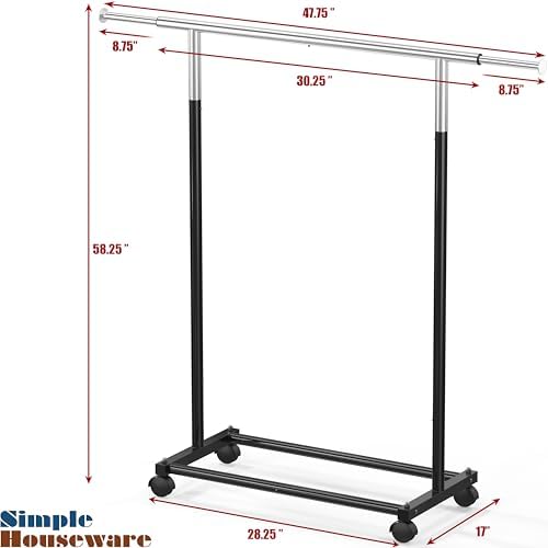 Simple Houseware Standard Rod Garment Clothing Rack, Black