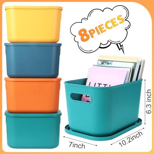 Hoolerry 8 Pieces Storage Bins, 10.2 x 7 x 6.3 Inch, Multi-colored