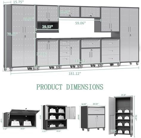 10-Piece Heavy Duty Steel Garage Cabinet System | All-in-One Modular Garage C...