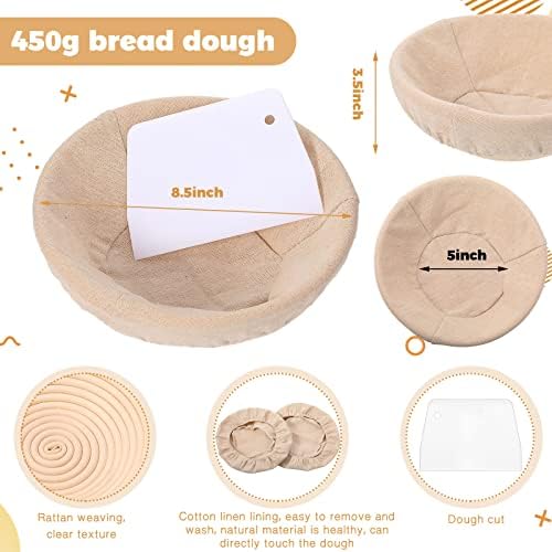 Nuogo 5 Pack Banneton Bread Proofing Baskets 8.5" Round with Liners