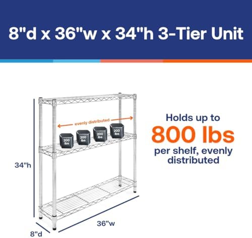 Shelving Inc. 8" d x 36" w Chrome Wire Shelving with 3 Tier Shelves...