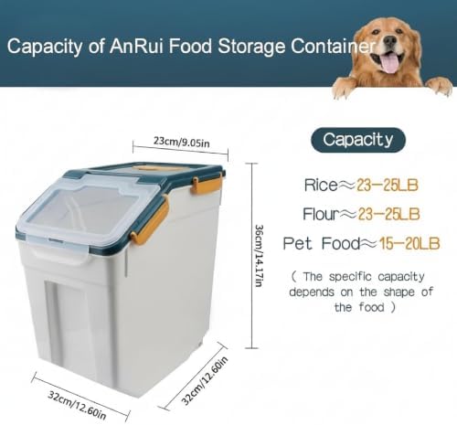 AnRui Airtight 25LB Flour & Grain Storage Container, 2Pcs, Blue