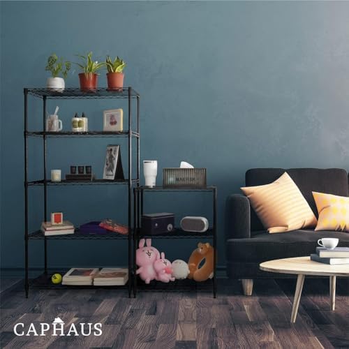 CAPHAUS NSF Black Adjustable Shelf Wire Shelving Unit w/Liner, Basement Stora...