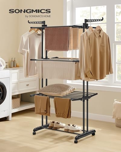 SONGMICS 4-Tier Clothes Drying Rack, Foldable, Rolling, 66.6-Inch Tall