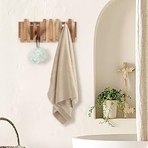 Wall Coat Rack for Entryway: Folding Wood Rustic 8 Hooks