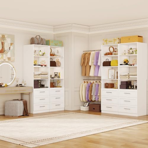 Closet System with 3 Drawers, 2FT-9FT Customizable Closet Organizer System wi...