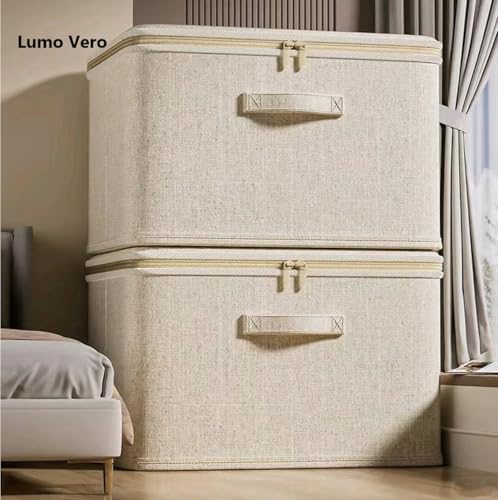 [3 Pack] Beige Cotton Linen Collapsible Storage Bins for Home Organization, W...