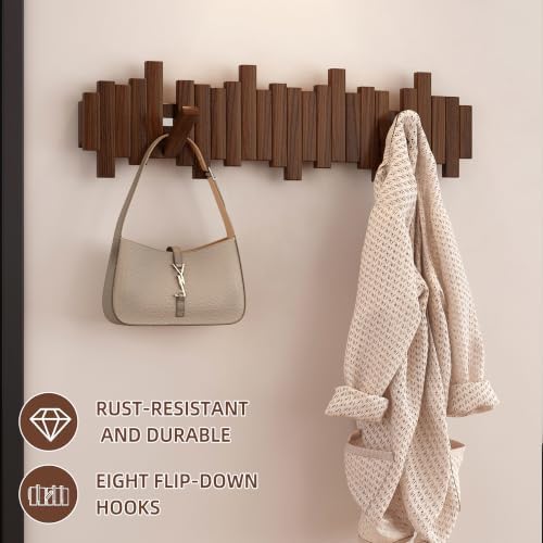 Wooden Piano Coat Rack Wall Mounted, Coat Hooks Hanger Wall Mount with 8 Hook...