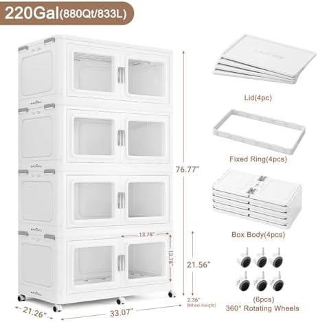 BROVIEW 880 Qt Extra Large Stackable Storage Bin with Lids, 4 Pack White