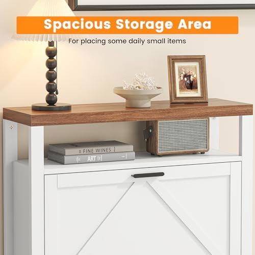 Shoe Storage Cabinet with 2 Flip Drawers, 4 Tires Farmhouse Shoe Organizer wi...
