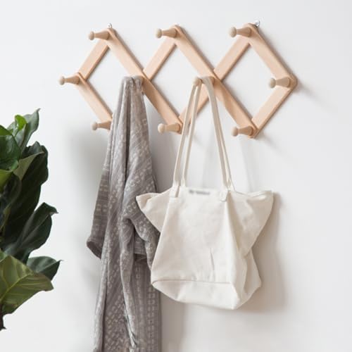 High Accordion Wall Hanger, Wooden Wall Expandable Coat Rack, Foldable Wooden...