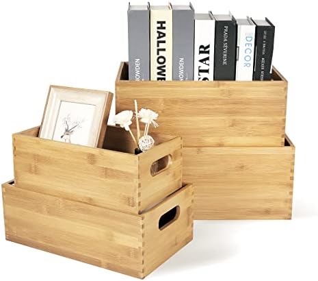 ANMINY Bamboo Storage Bins, Nesting 4PCS, Sturdy Mortise-Tenon Joint