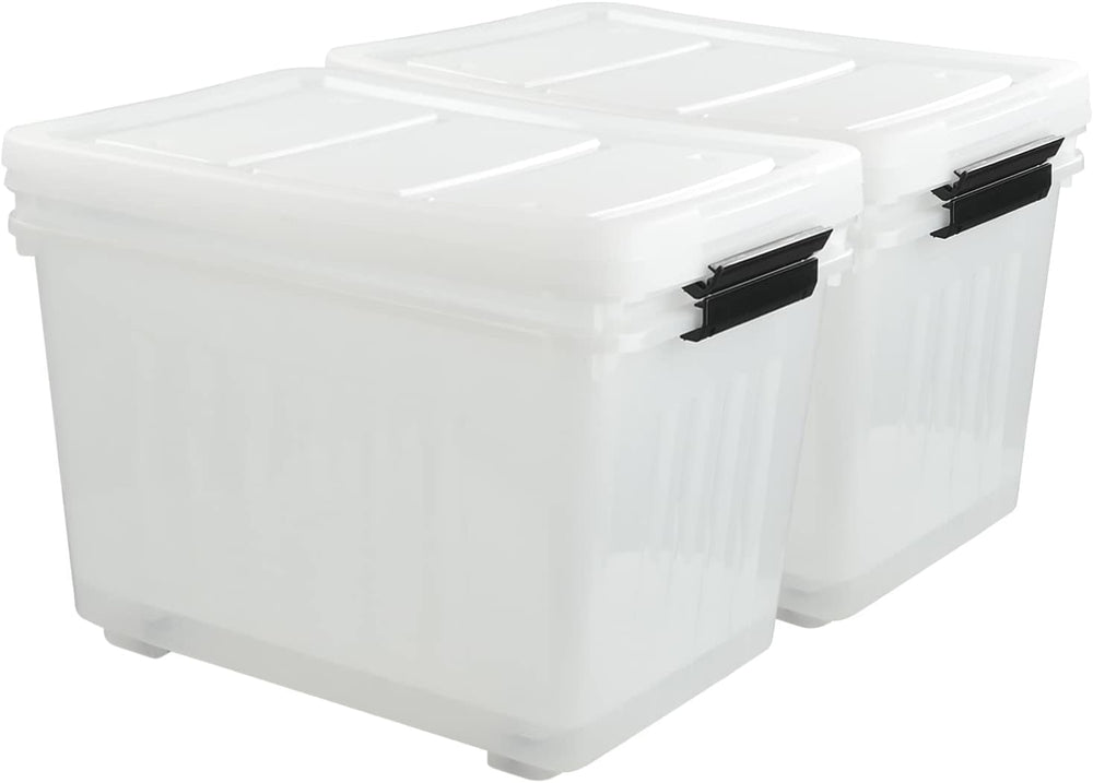 Clear Large Storage Bins with Lids and Wheels, 70L, 4-Pack