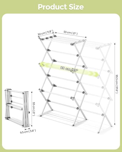 APEXCHASER 3-Tier Foldable Clothes Drying Rack, 37.6" H, White