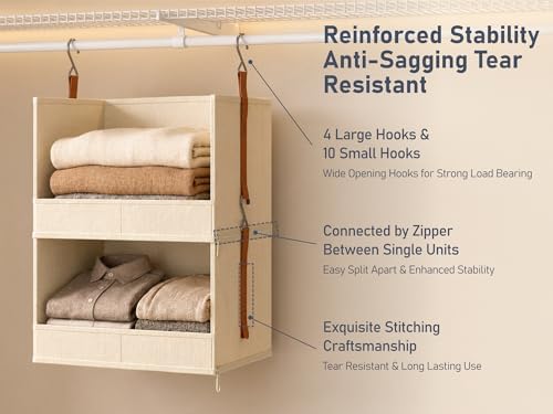 DIMJ Hanging Closet Organizer - 6-Tier Modular Hanging Shelves with Zippers H...