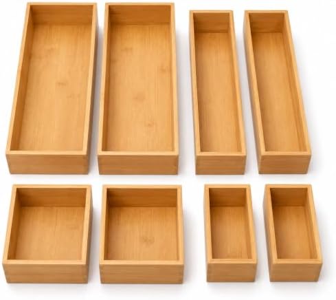 LEIMO KPARTS 8 Pcs Bamboo drawer Organizer Storage Box, Bin Set - Multi-Use b...
