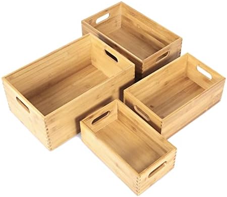 ANMINY Bamboo Storage Bins, Nesting 4PCS, Sturdy Mortise-Tenon Joint