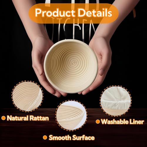 Banneton Bread Proofing Basket Set of 6 with Cloth Liner, 6 Inch, Round