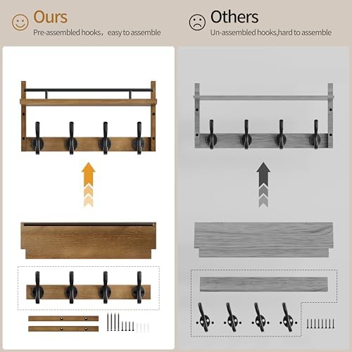 29 inch Coat Rack Wall Mount with Shelf, Entryway Wall Shelf with Hooks, Heav...