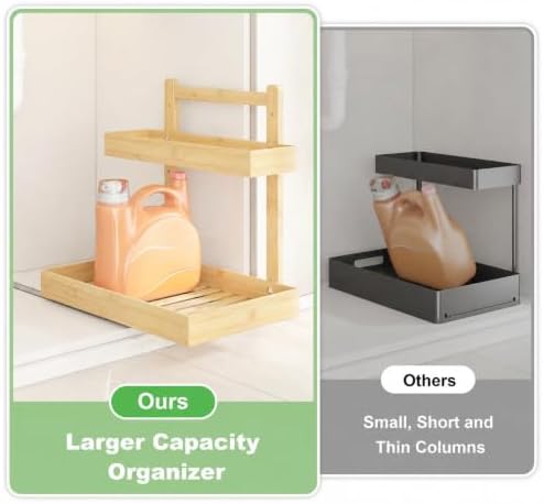 Bamboo Under Sink Organizer 2 Pack, 2-Tier Pull Out Cabinet Organizer