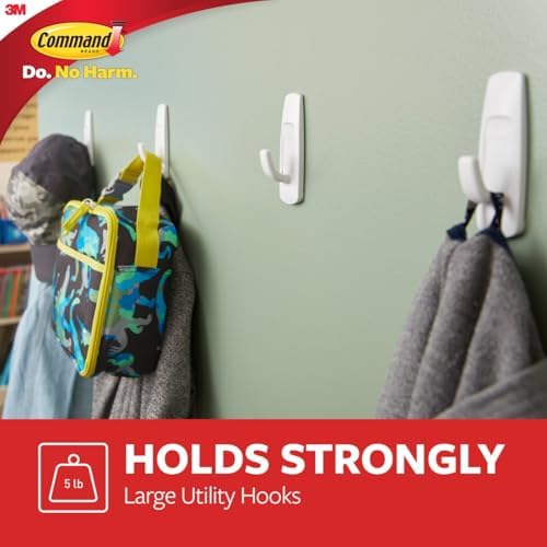 Command Large Utility Hooks, 14 Hooks and 16 Strips, Damage-Free Hanging Wall...