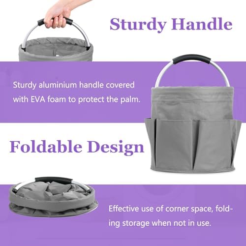 2Pcs 17L Foldable Cleaning Caddy Tote with Handle for Camping, Dark Gray