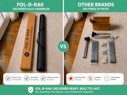 FOL-D-RAK Portable Clothing Rack, Folding Garment Rack with Carry Bag-no Asse...