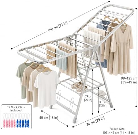 Stainless Steel Clothes Drying Rack, 71-Inch (180cm) Heavy Duty Rust-Resistan...