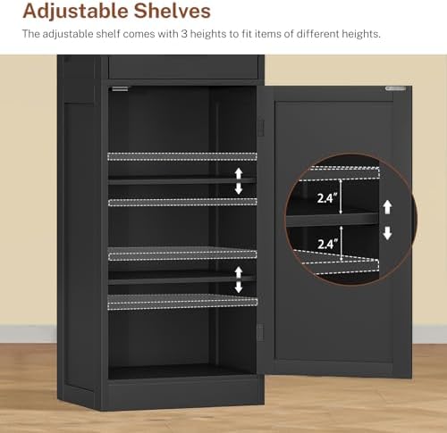 Tall Storage Cabinet with Door Shelves & Drawer, Kitchen Pantry Cabinet