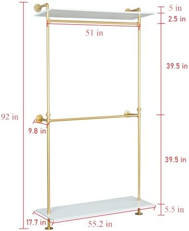 Industrial Clothing Store 2-Tier Pipe and Wood Garment Rack,Wall Mounted Stor...