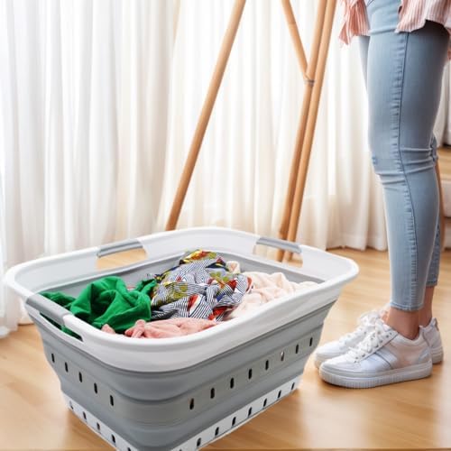 SAMMART 42L (11 gallon) Collapsible Plastic Laundry Basket - Foldable Pop Up ...