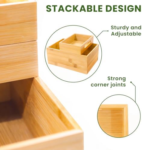 HOMESTEAD 3-Piece Stackable Bamboo Storage Box, Large Storage Bin, Wooden Box...