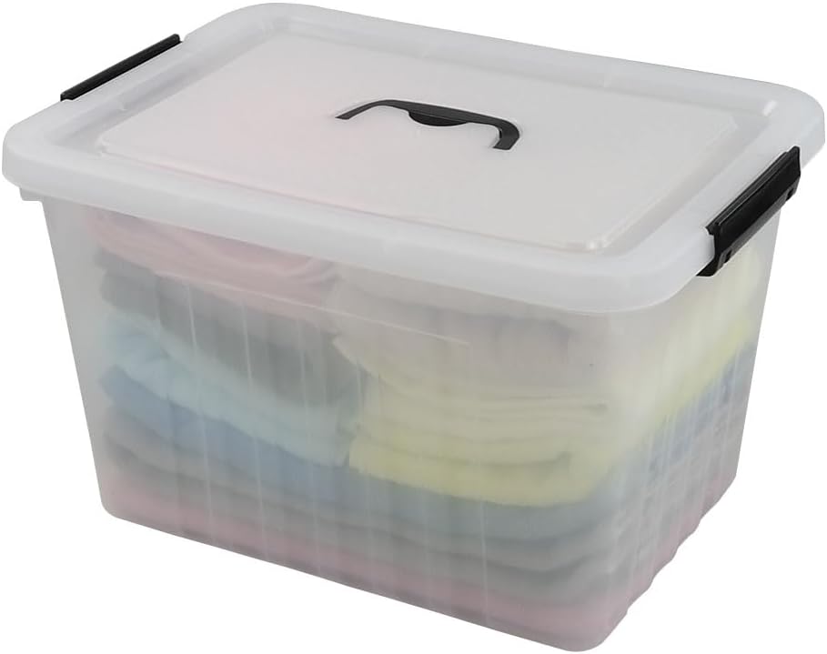 25 Quart Clear Latching Tote, Plastic Storage Bin, Pack of 4