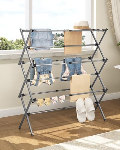 APEXCHASER 3-Tier Foldable Clothes Drying Rack, 37.6" H, Grey/Black