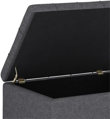 SIMPLIHOME Harrison 34" Wide Linen Look Rectangle Ottoman in Slate Grey
