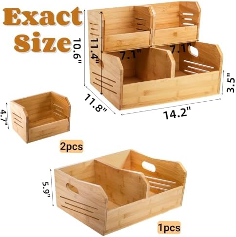 Noamus 2 Tier Bamboo Stackable Storage Bins, 4 Compartment Potato and Onion S...