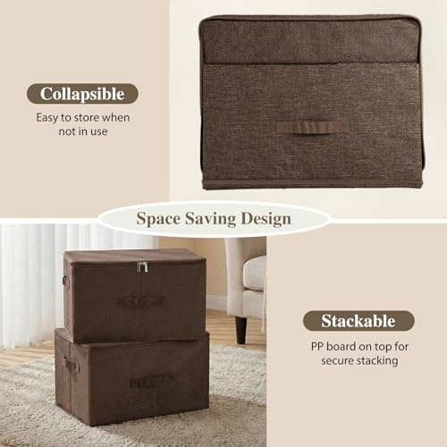 ANMINY Fabric Storage Bins with Zipper Lids, 15"x10"x6", Coffe...