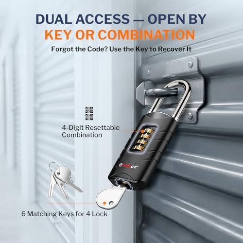 Forge 4-Digit Combination Padlock with Backup Keys, Recover Forgotten Code, W...