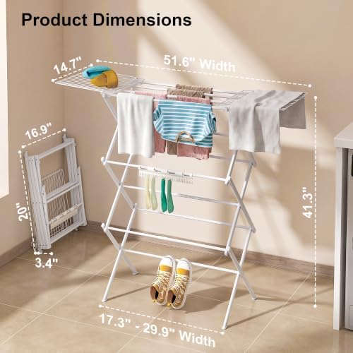 BUKFEN Expandable Clothes Drying Rack with Hook Bar, 3-Tier, Camping