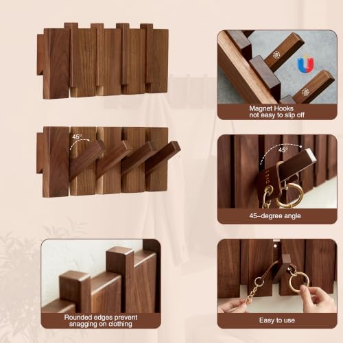 QUELLANCE Wooden Coat Hooks Wall Mounted, Coat Rack Hanger Wall Mount with 4 ...