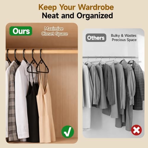 Black Plastic Hangers, Heavy Duty Clothes Hangers with Hooks