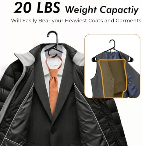 HOUSE DAY Heavy Duty Plastic Hangers 24 Pack - Thick Black Clothes Hangers