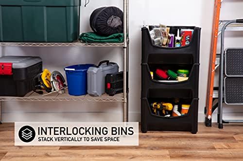 Mighty Tuff Jumbo Stackable Storage Bins, Pack of 3, Easy-Access Storage, Lar...