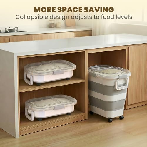 HOYTAMDA 25-35Lbs Rice Container,Collapsible Food Storage Container Wheels