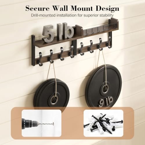 Delamu 32" Coat Rack with Shelf, 4 in 1 Coat Hanger Wall Mount with Shel...