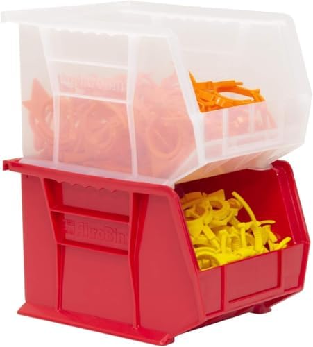 Akro-Mils 30239 AkroBins Plastic Storage Bins, 11"x8"x7", Red,...