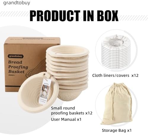12-Pack Mini Banneton 5" Round Proofing Basket w/Liner